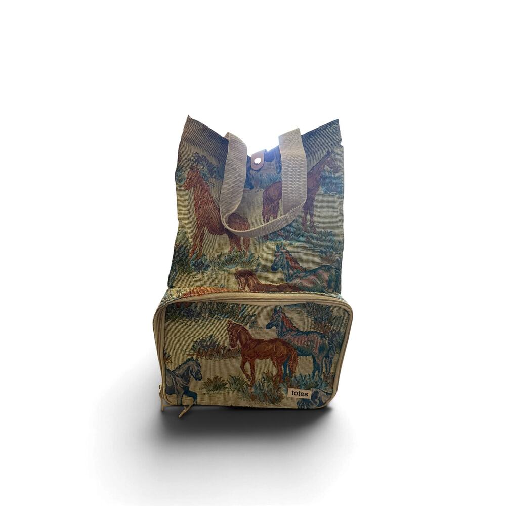 Totes Horse Tapestry Rolling Shopping Tote Bag Foldable Wheeled Cart - Picture 4 of 7